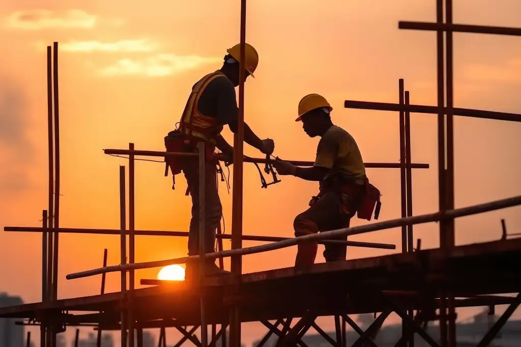 SANJ construction crew on site at sunset
